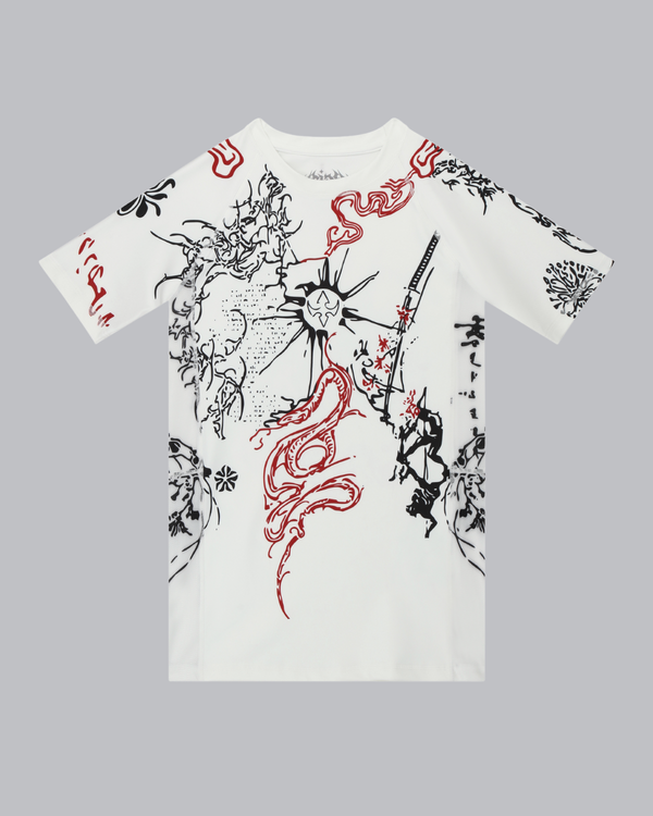 WHITE MARKED RASH GUARD